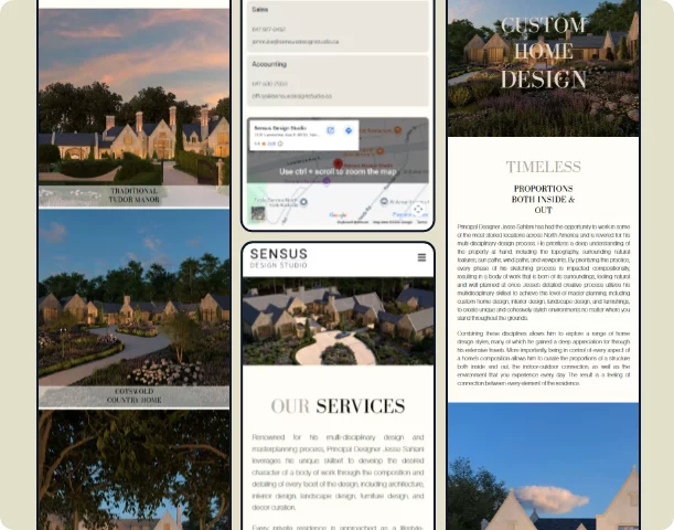 Luxury design & build websites for Sensus Design Studio